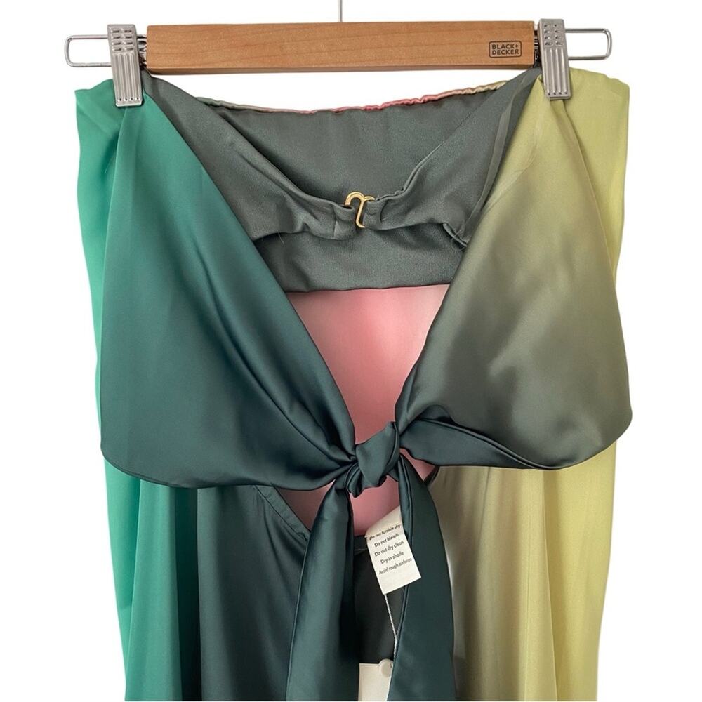 Baobob NWTs Gianni Leaves Strapless Maxi Dress size small Green Yellow Flawed - Picture 4 of 10